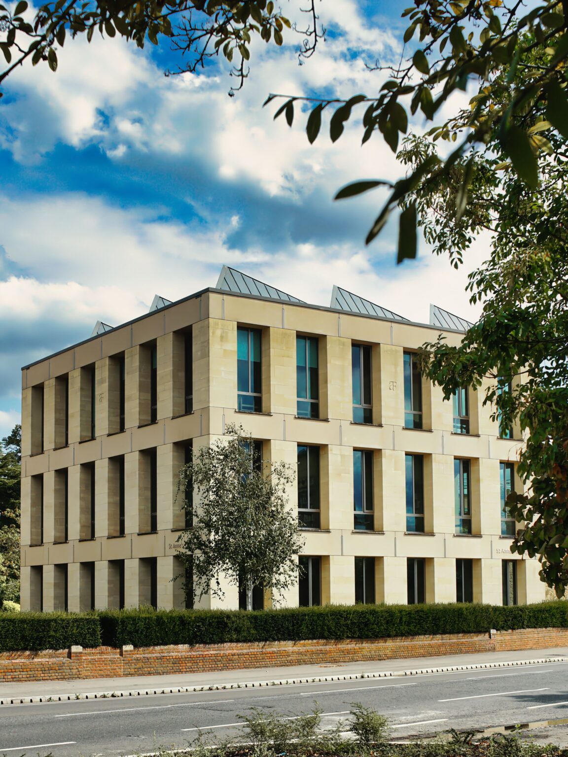 Refurbished stone-clad building